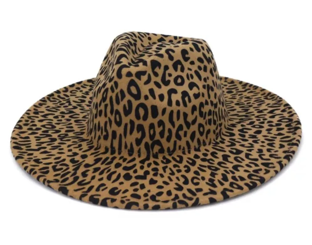 LEOPARD AND RED UNISEX WIDE BRIM FEDORA WITH BELT