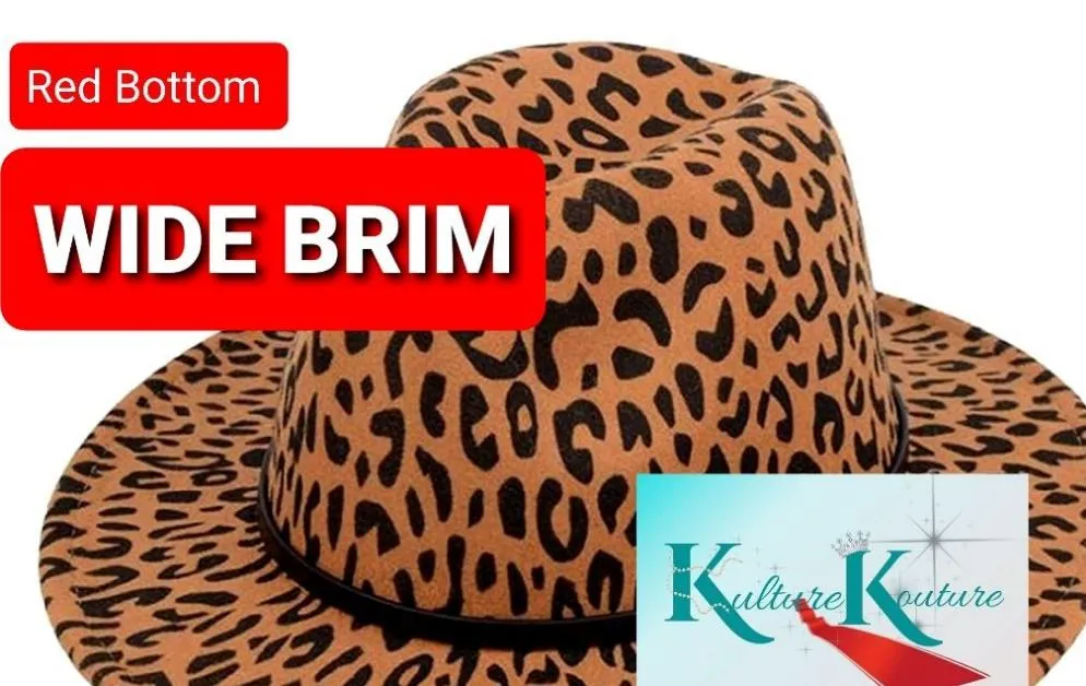 LEOPARD AND RED UNISEX WIDE BRIM FEDORA WITH BELT