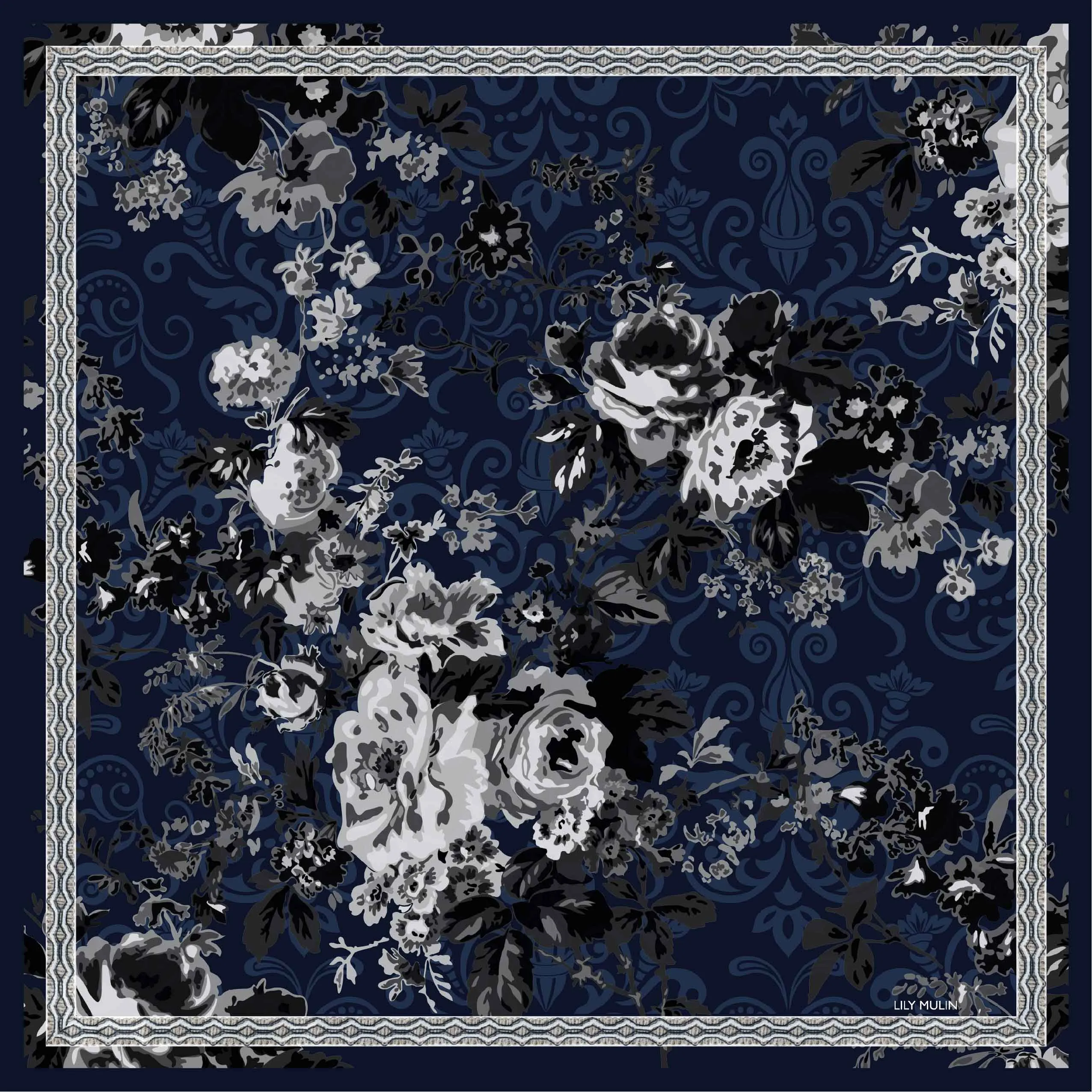 Lily Mulin Navy Floral Brocade LM7525 70 cm