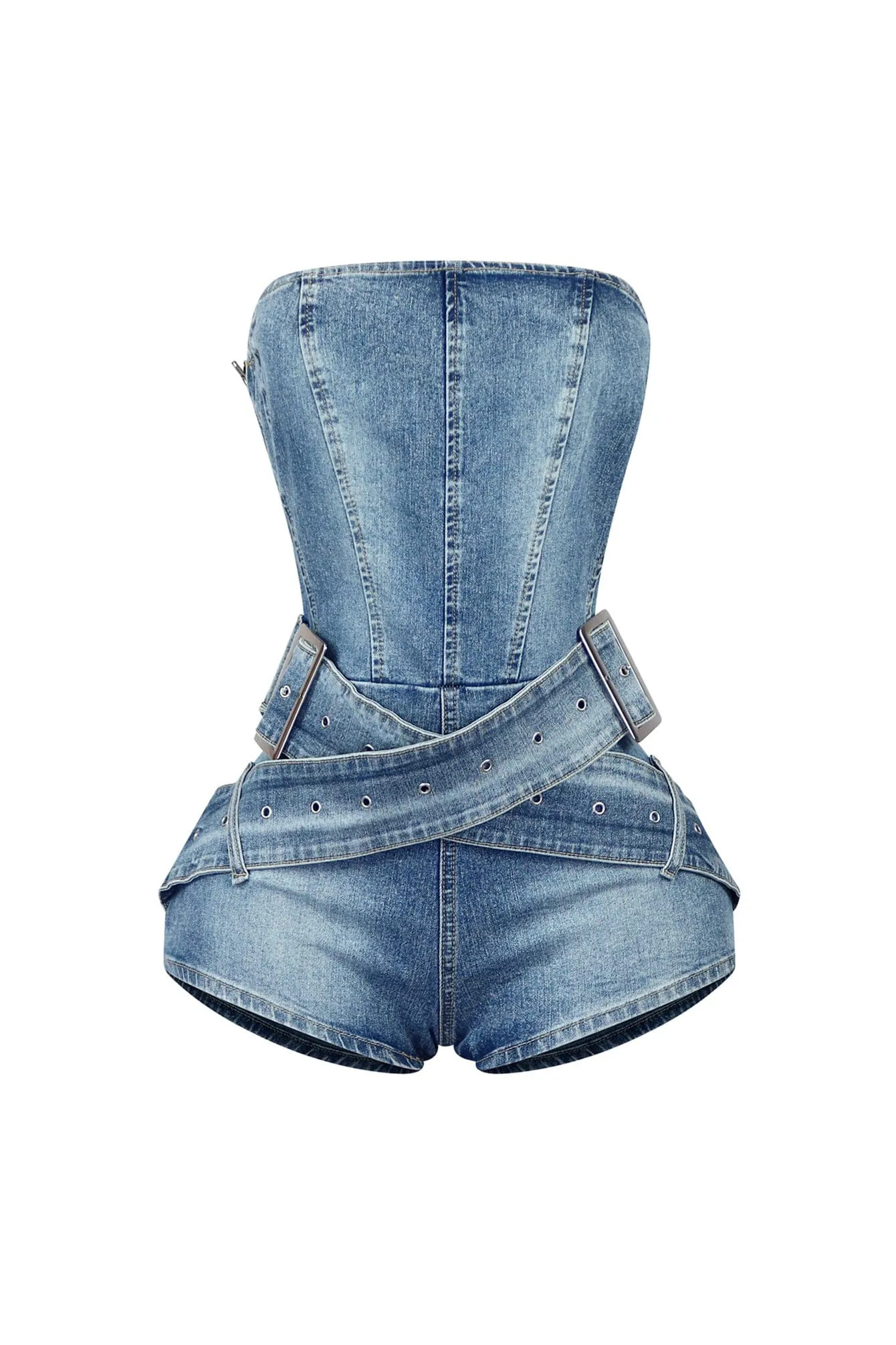 Lose Control Washed Denim Tube Romper