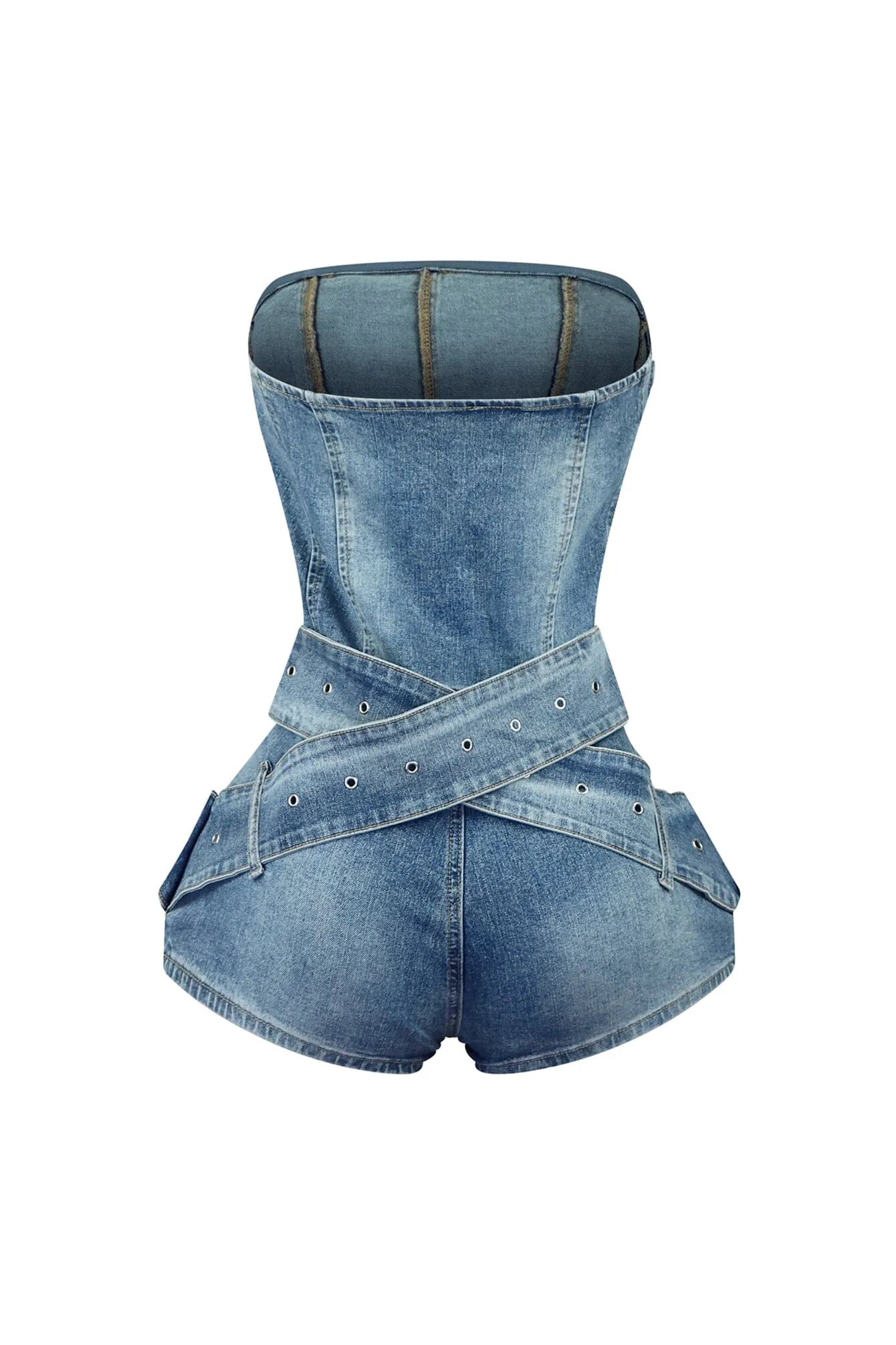 Lose Control Washed Denim Tube Romper