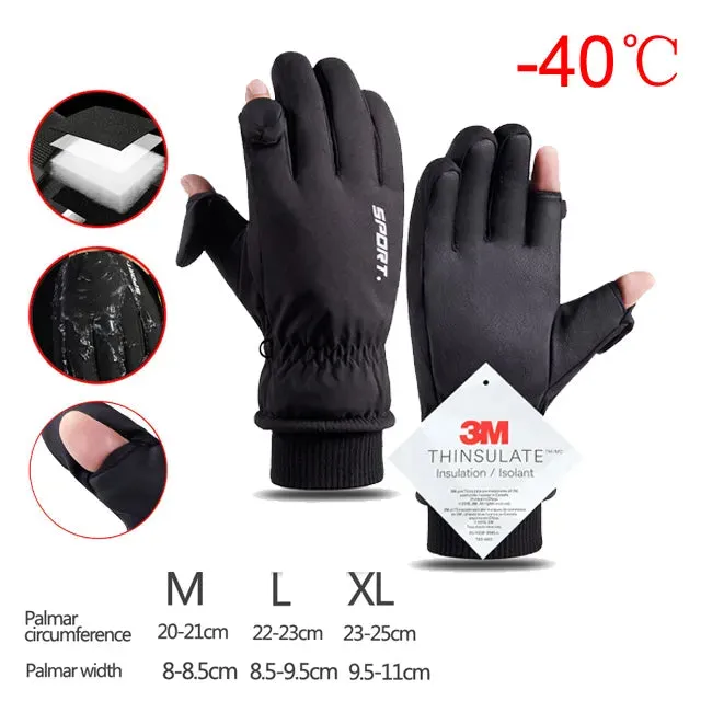 Men Winter Waterproof Cycling Gloves Outdoor Sports Running Motorcycle Ski Touch Screen Fleece Gloves Non-slip Warm Full Fingers