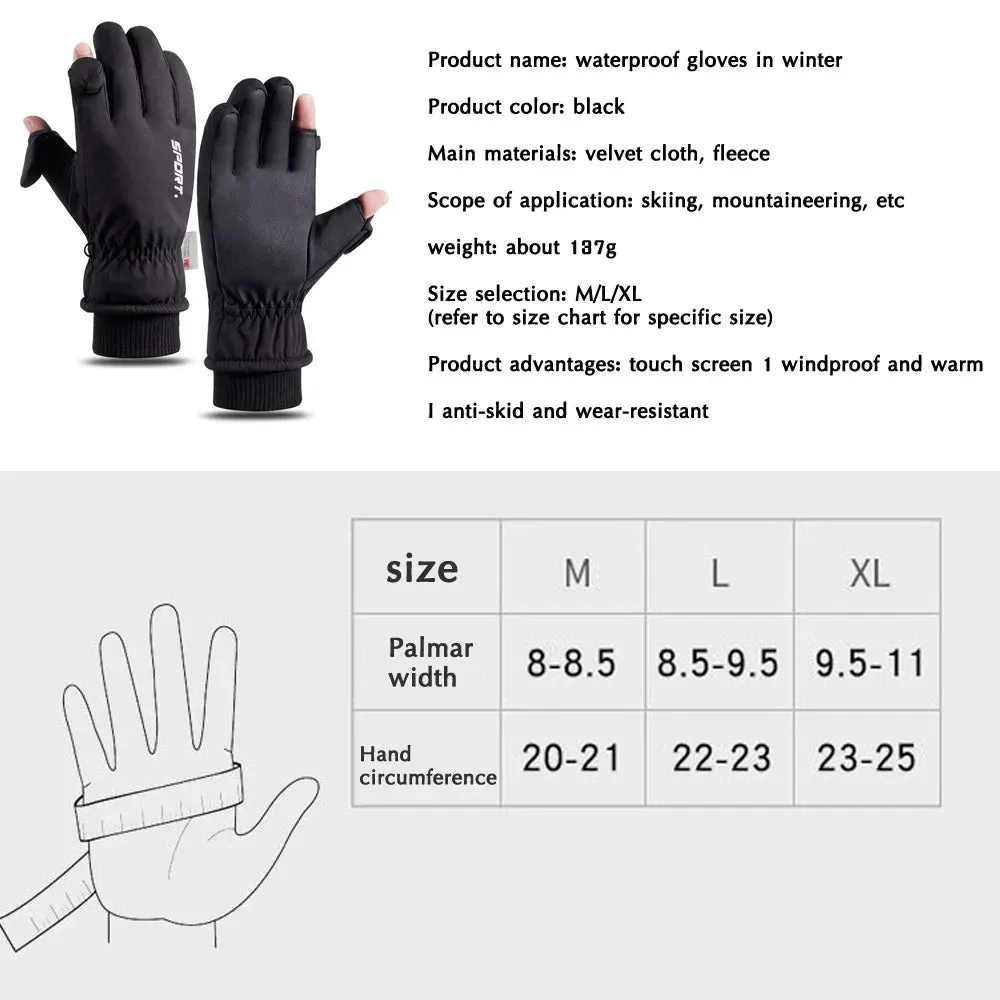 Men Winter Waterproof Cycling Gloves Outdoor Sports Running Motorcycle Ski Touch Screen Fleece Gloves Non-slip Warm Full Fingers