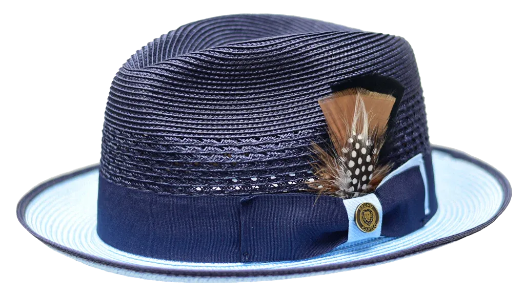 Navy and Blue Bruno Capelo Men's Summer Straw Hat Havana Collection