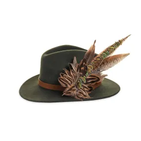 Olive Fedora with Mallard and Peacock Pin