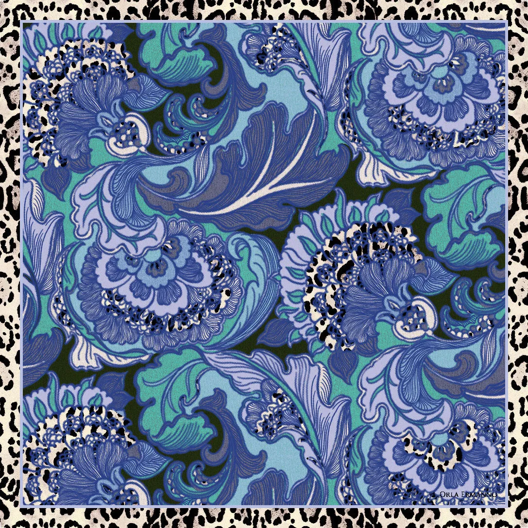 Orla Ermanno Leopard Brocade Blue OE374-3 90cm