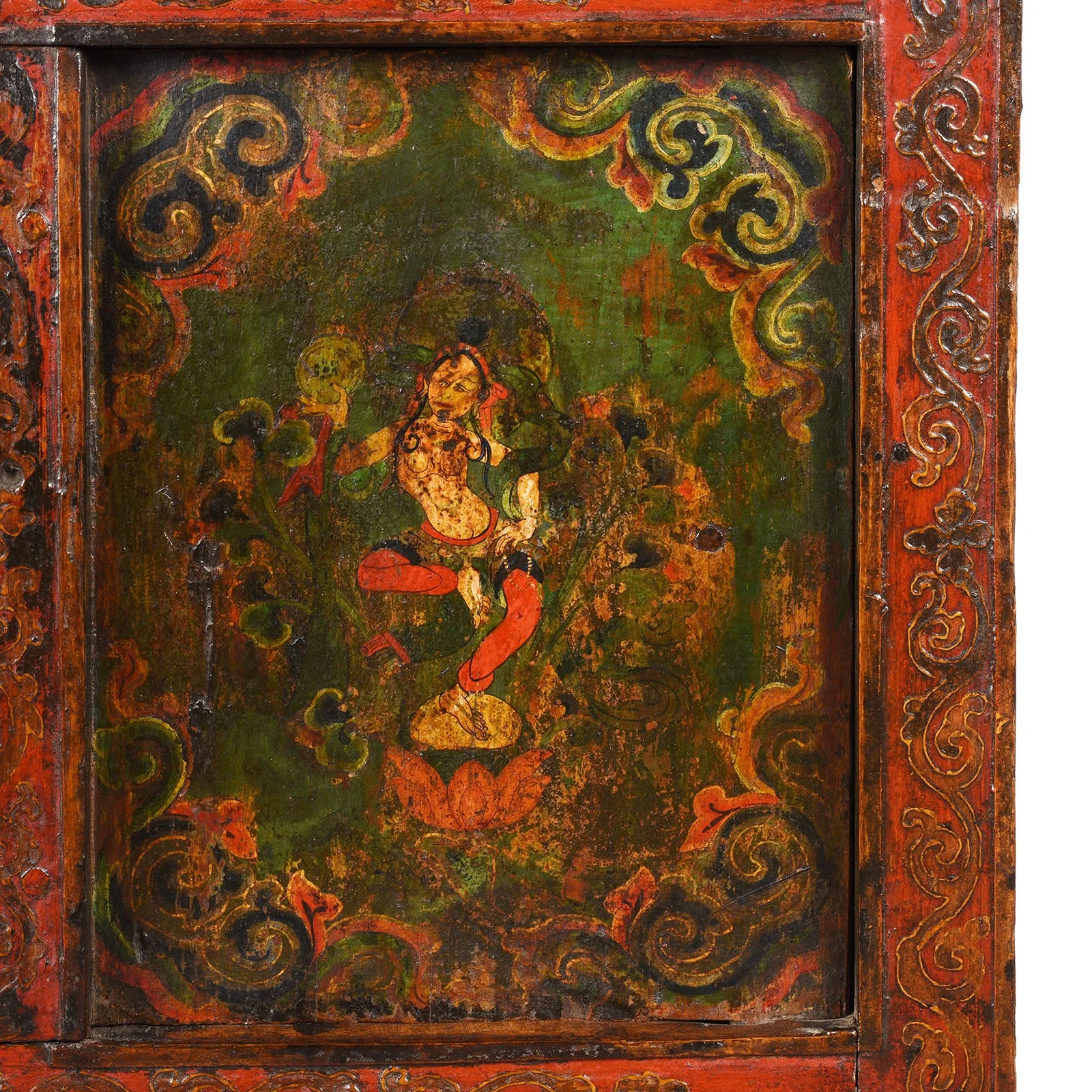 Painted Tibetan Side Cabinet - Late 19th Century