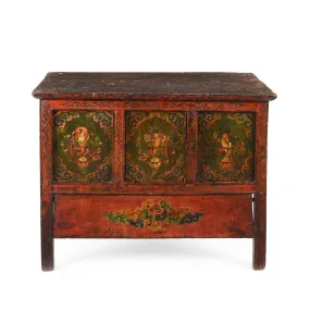 Painted Tibetan Side Cabinet - Late 19th Century