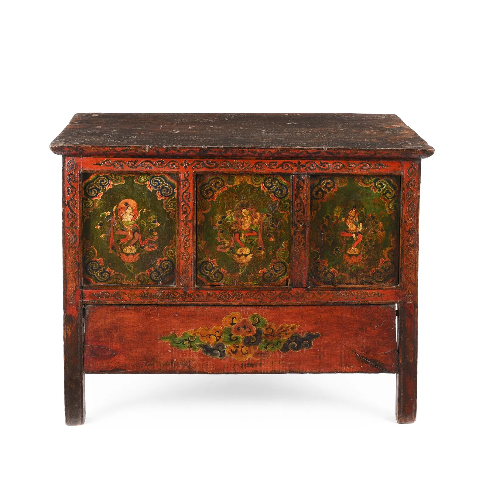 Painted Tibetan Side Cabinet - Late 19th Century