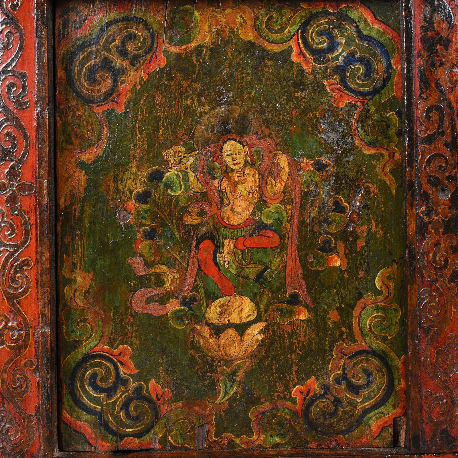 Painted Tibetan Side Cabinet - Late 19th Century