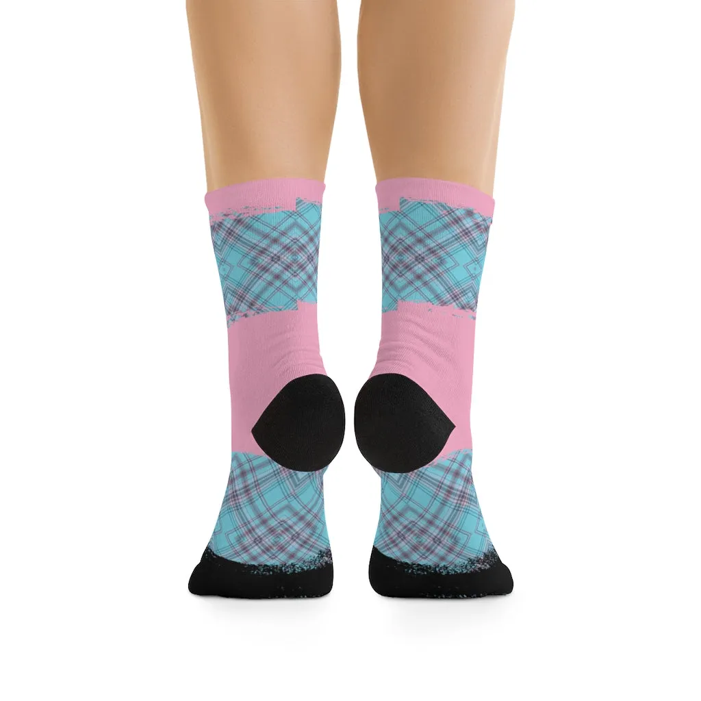 Pink & Aqua Plaid 3/4 MTB Socks