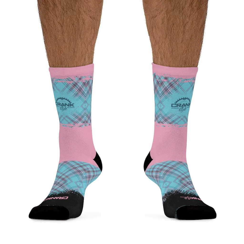 Pink & Aqua Plaid 3/4 MTB Socks