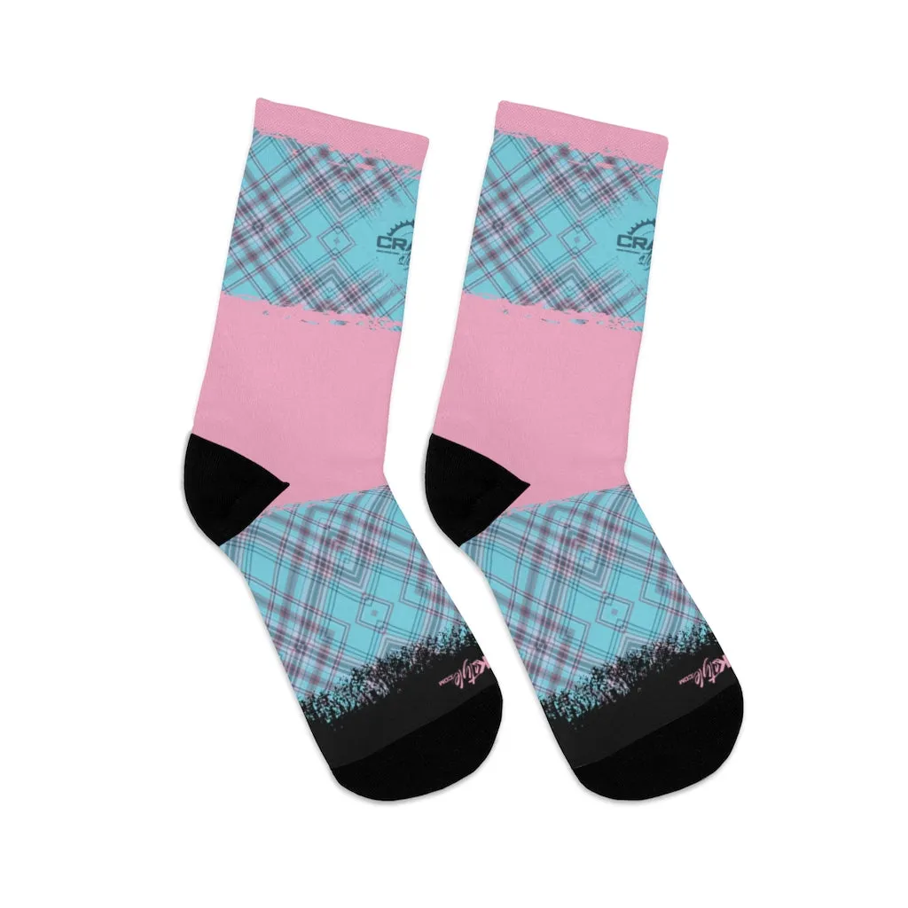 Pink & Aqua Plaid 3/4 MTB Socks