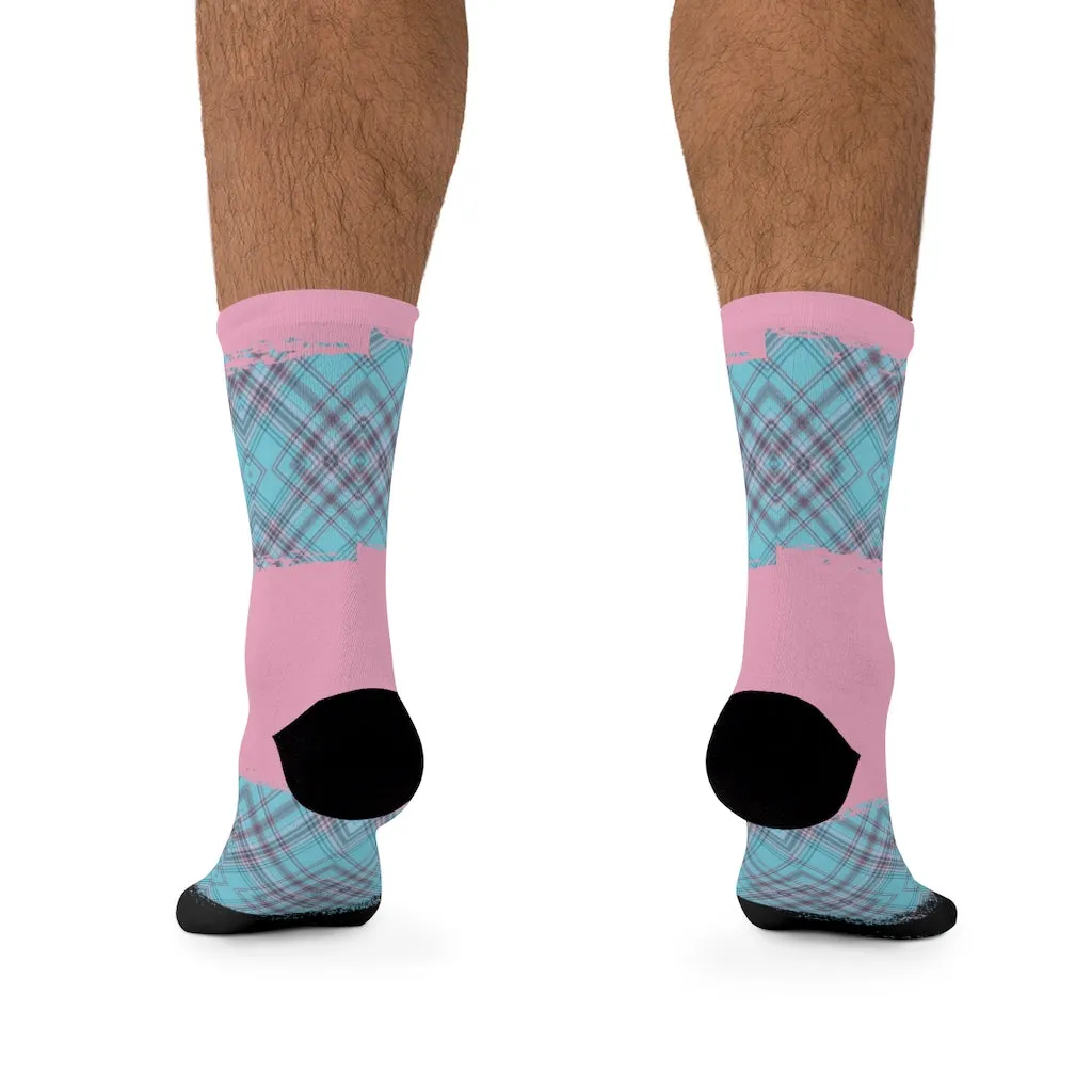 Pink & Aqua Plaid 3/4 MTB Socks