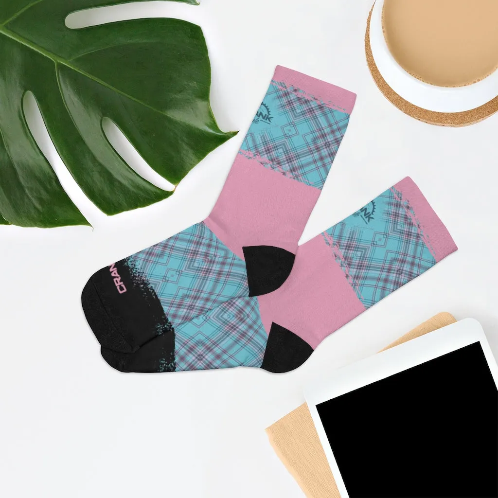 Pink & Aqua Plaid 3/4 MTB Socks