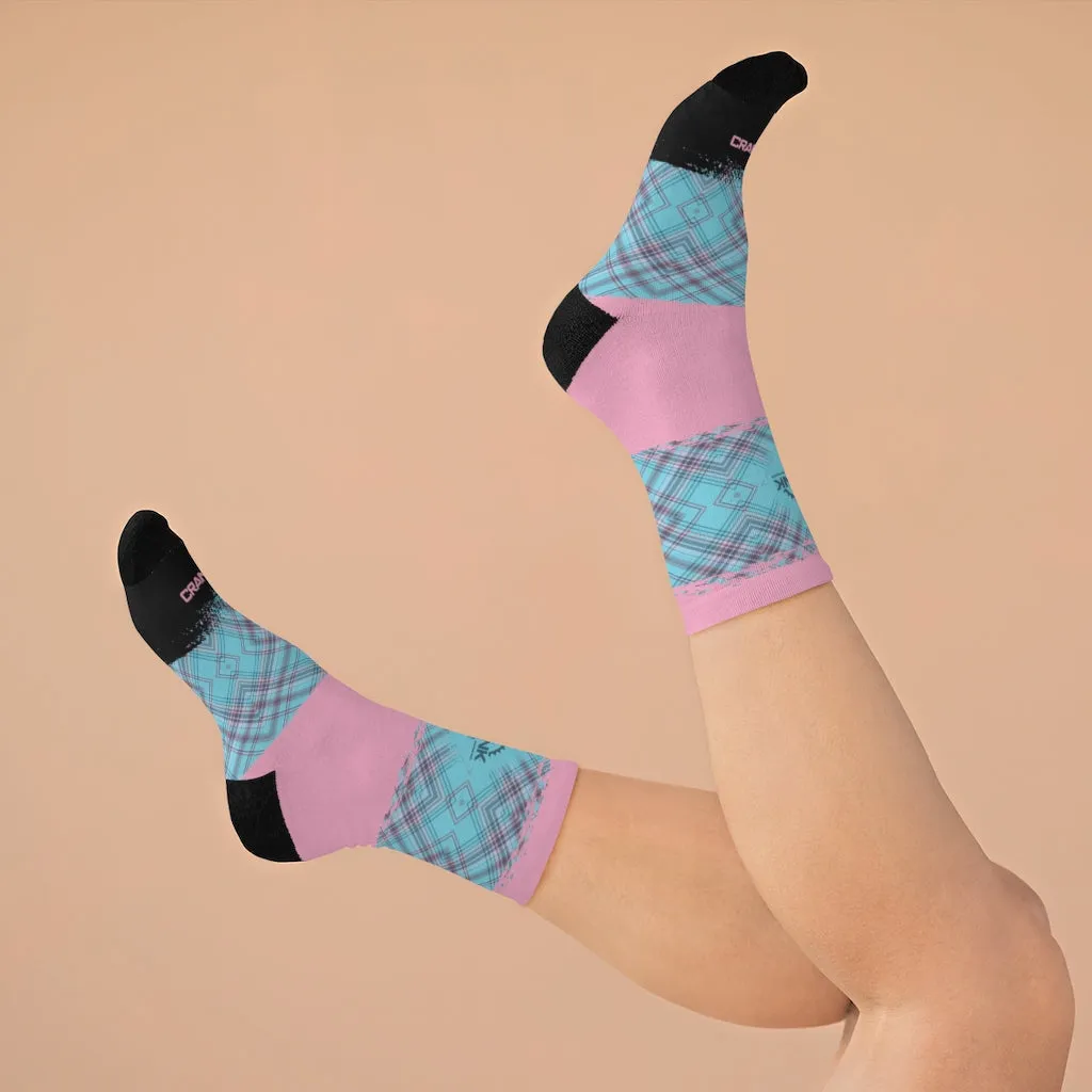 Pink & Aqua Plaid 3/4 MTB Socks