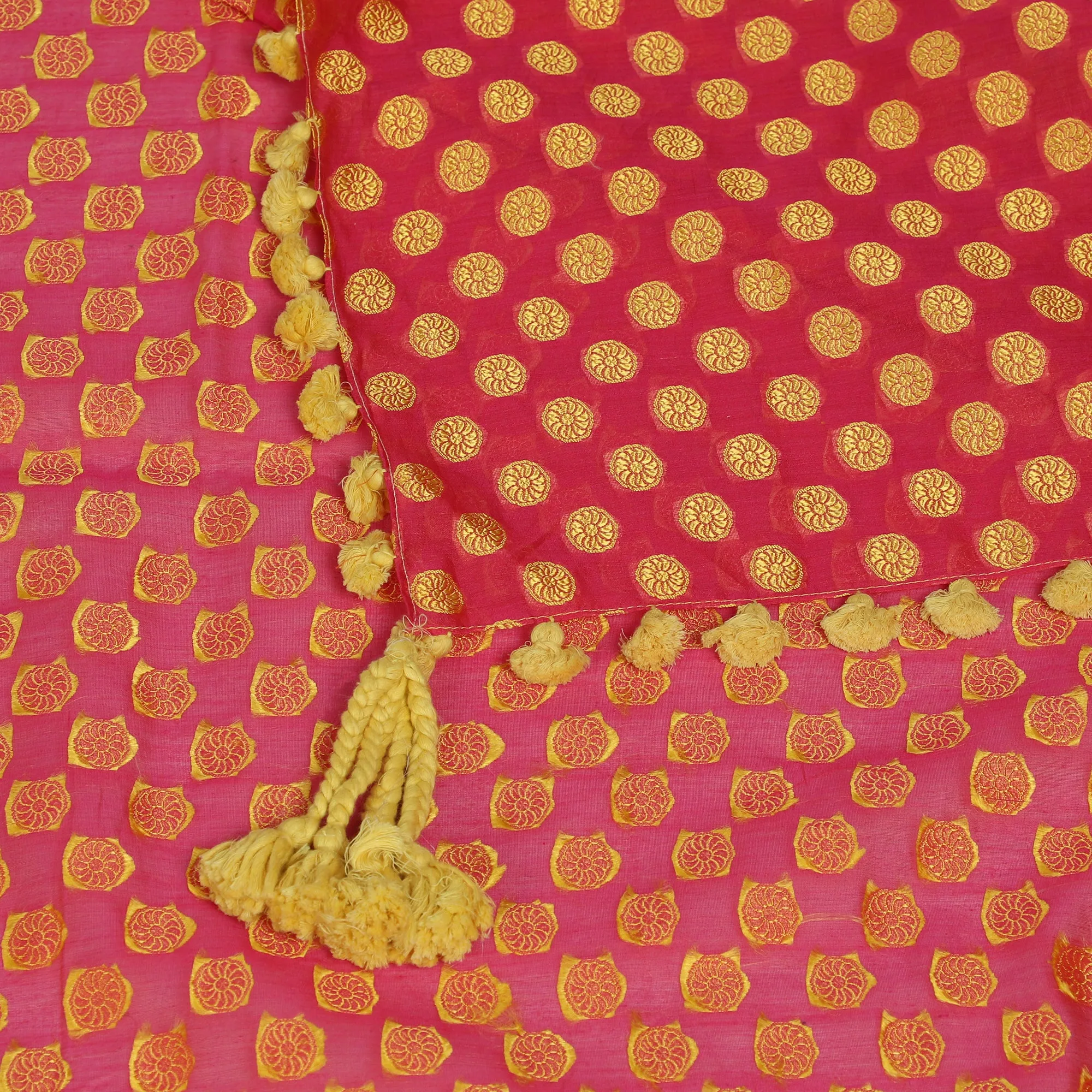 Pink-Yellow Color Handwoven Brocade Chanderi Stole