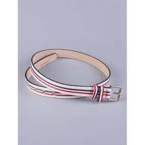 PU Multi Color Stripy Pin Buckle Belt - White