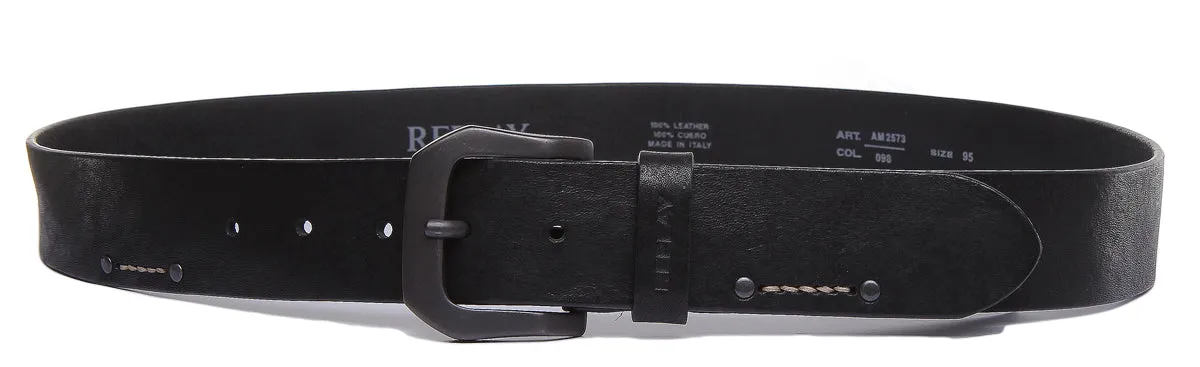 Replay Mens Leather Belt In Black