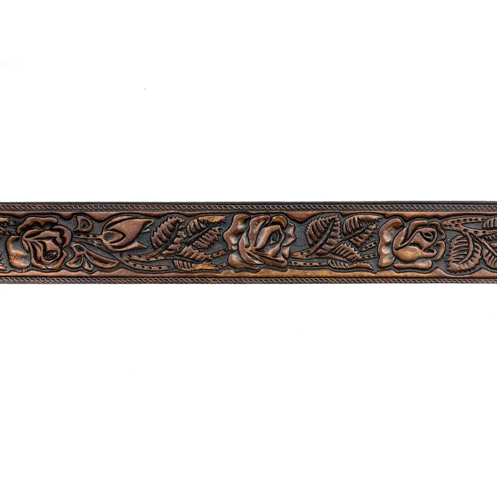 Rose Pattern Brown Leather Belt