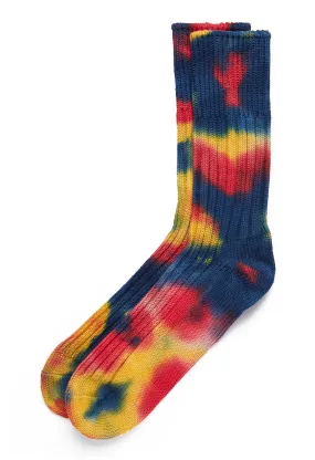 ROTOTO Tie Dye Chunky Ribbed Crew Socks - Red/Blue