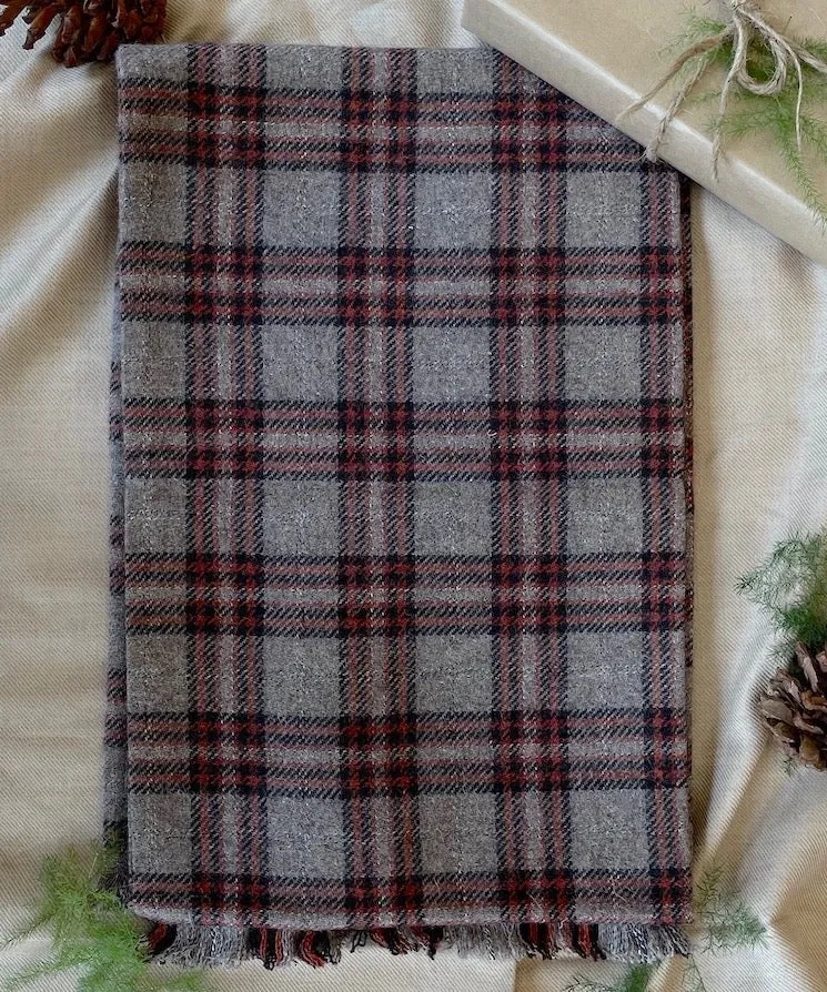 Saddle Brown Plaid Tweed Scarf