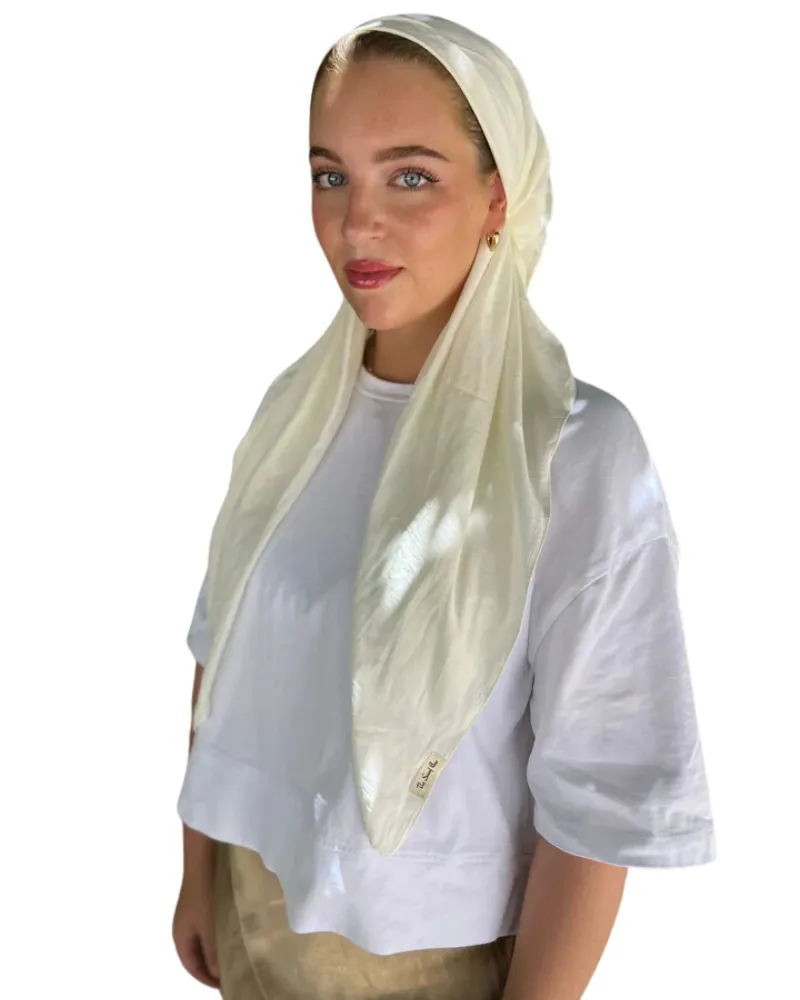 Scarf Bar Cream Matte Satin Classic Pre-Tied Bandanna with Velvet Grip