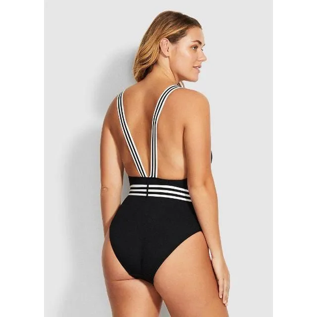 Sea Folly Belted One Piece Women Beach Monokini Black 10849-065