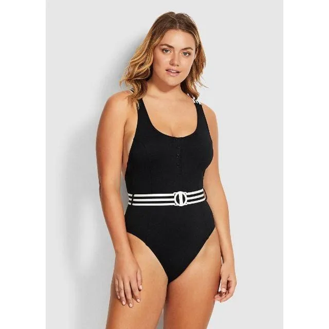 Sea Folly Belted One Piece Women Beach Monokini Black 10849-065