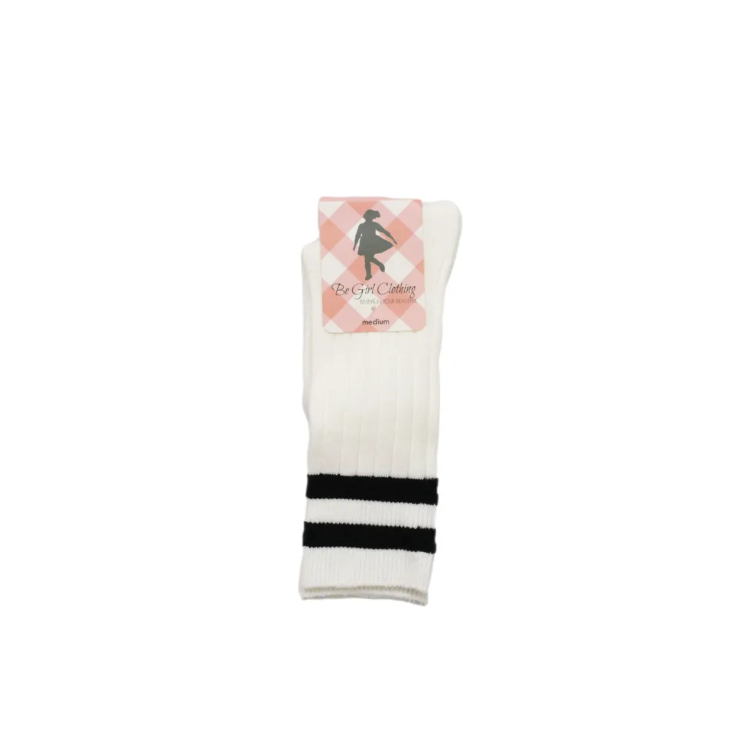 Sporty Socks- White/Black Stripes