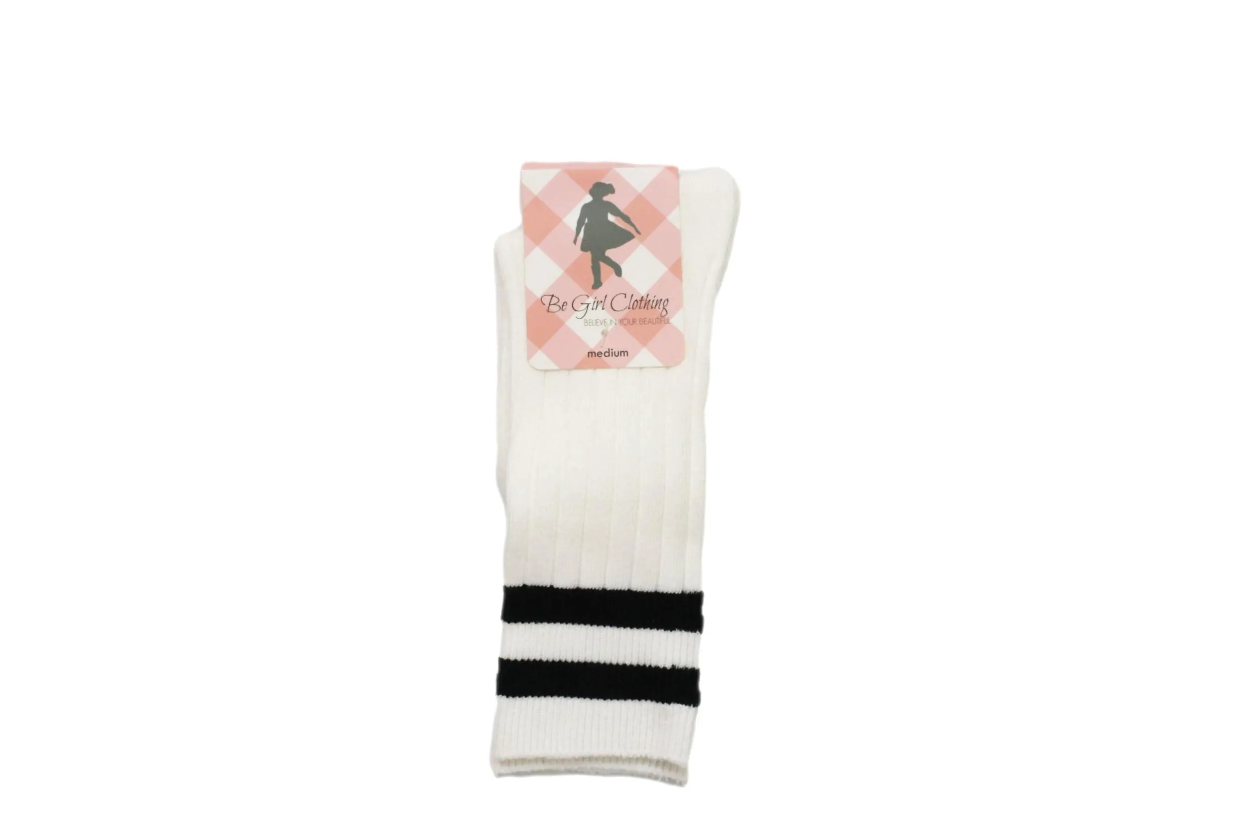 Sporty Socks- White/Black Stripes