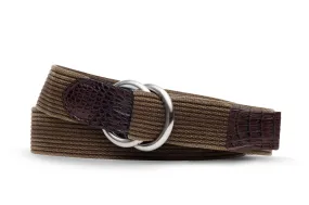 Striped Woven Belt with Crocodile Tabs and Brushed Nickel O-Rings