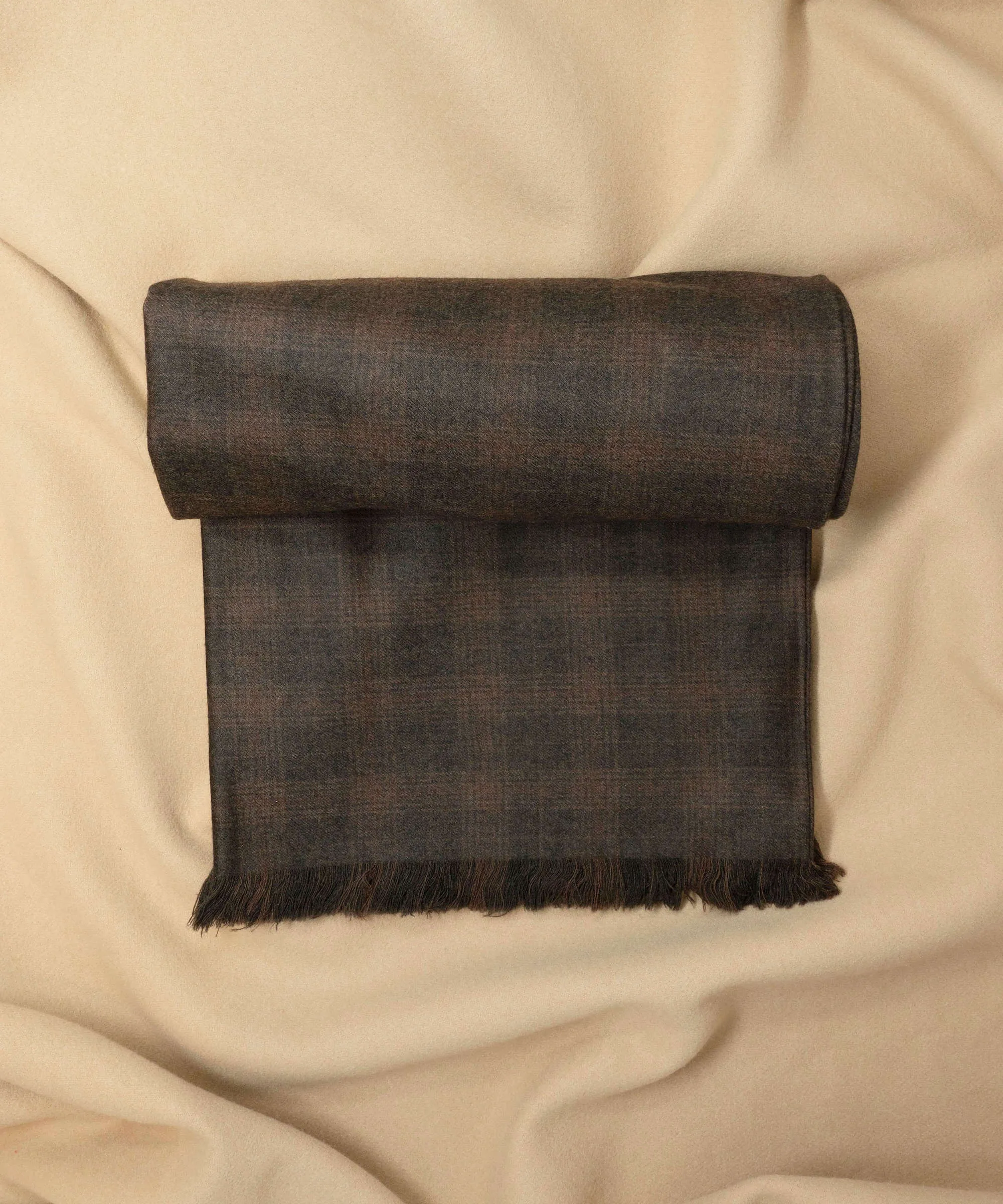 Umber Brown Plaid Tweed Scarf