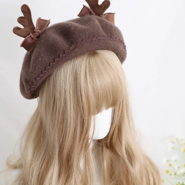 Xiaogui~Sweet Lolita Wool Deer Horn Christmas Beret