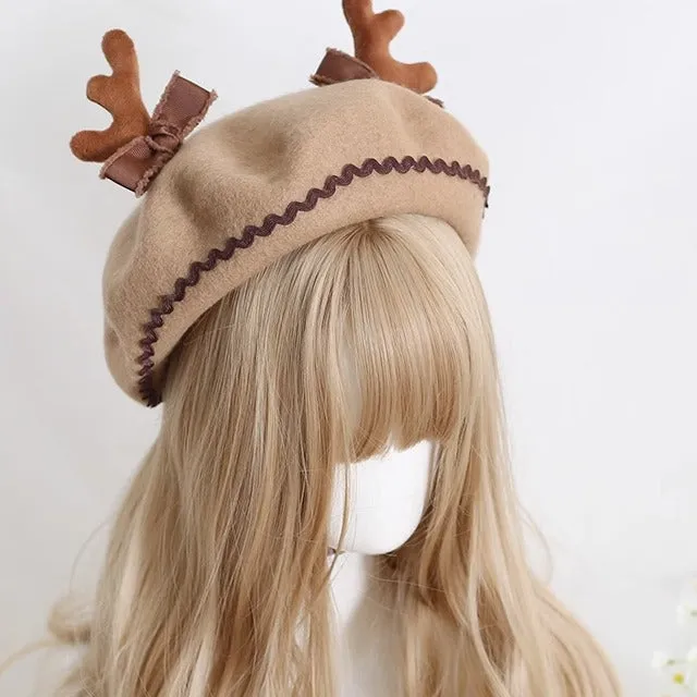 Xiaogui~Sweet Lolita Wool Deer Horn Christmas Beret